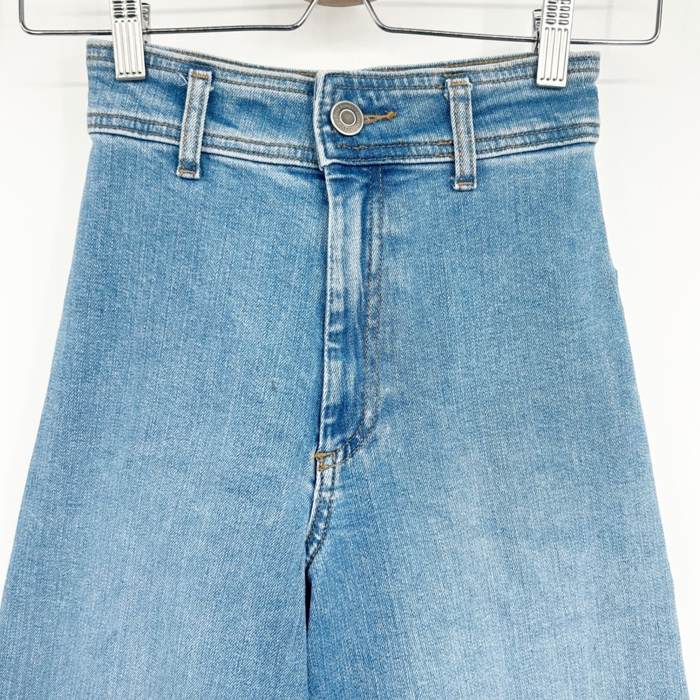 Zara Womens Medium Wash High Rise Raw Hem Baggy Wide Leg Barrel Jeans Size 0 - Picture 2 of 7
